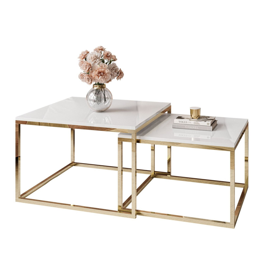 YOSHI 2in1 Couchtisch Hochglanz Gold Chrom