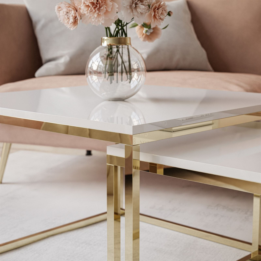 YOSHI 2in1 Couchtisch Hochglanz Gold Chrom