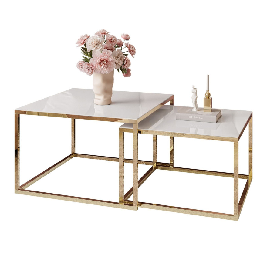 2in1 Couchtisch YOSHI GLASS gold chrom