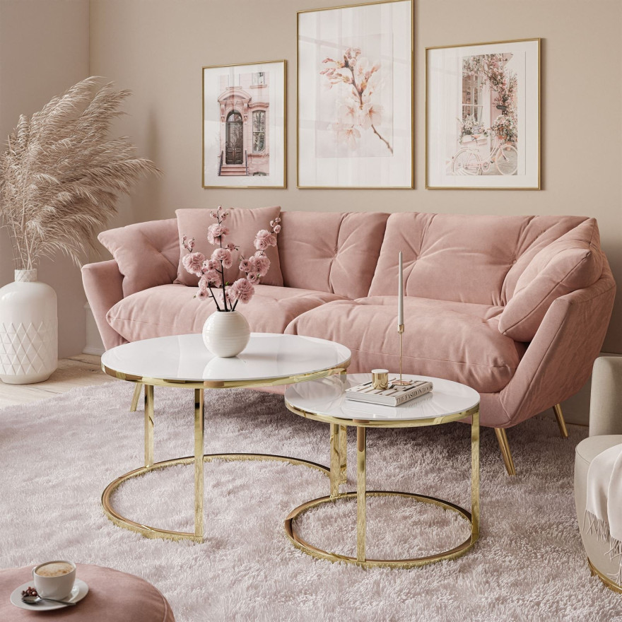 Runder Couchtisch CIRI GLASS 2in1 Gold Chrom