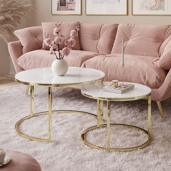 Runder Couchtisch CIRI GLASS 2in1 Gold Chrom
