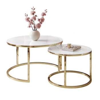 Runder Couchtisch CIRI GLASS 2in1 Gold Chrom