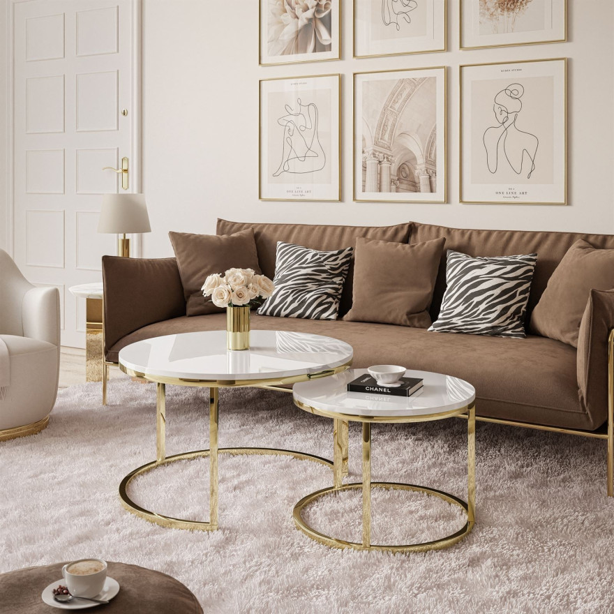 Runder Couchtisch CIRI 2in1 Gold Chrom