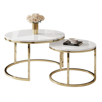 Runder Couchtisch CIRI 2in1 Gold Chrom