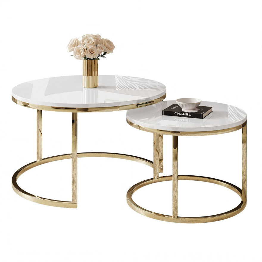 Runder Couchtisch CIRI 2in1 Gold Chrom