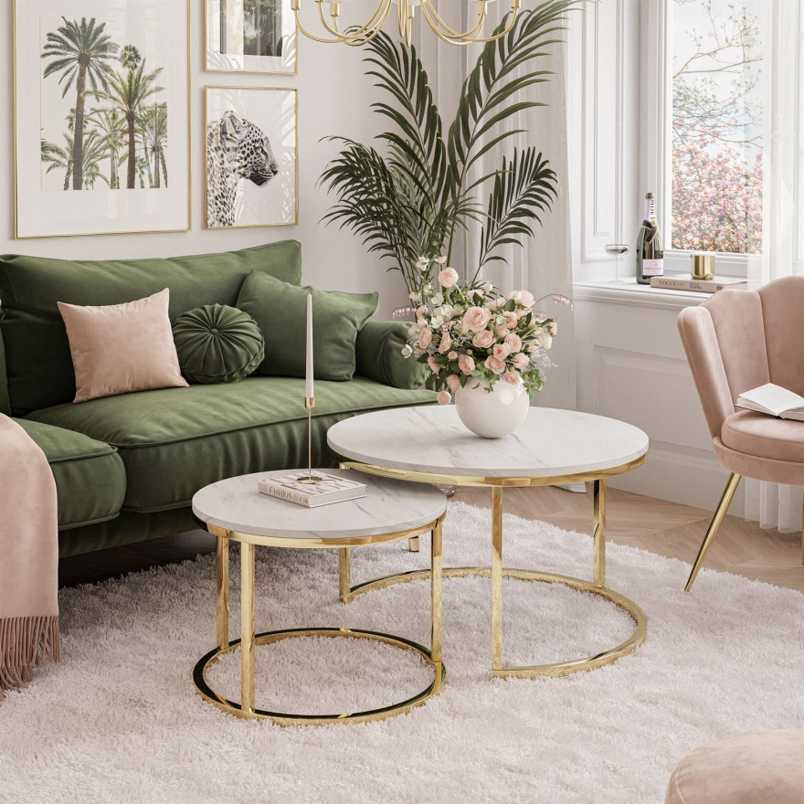 Runder Couchtisch CIRI 2in1 LEVANTO Gold Chrom