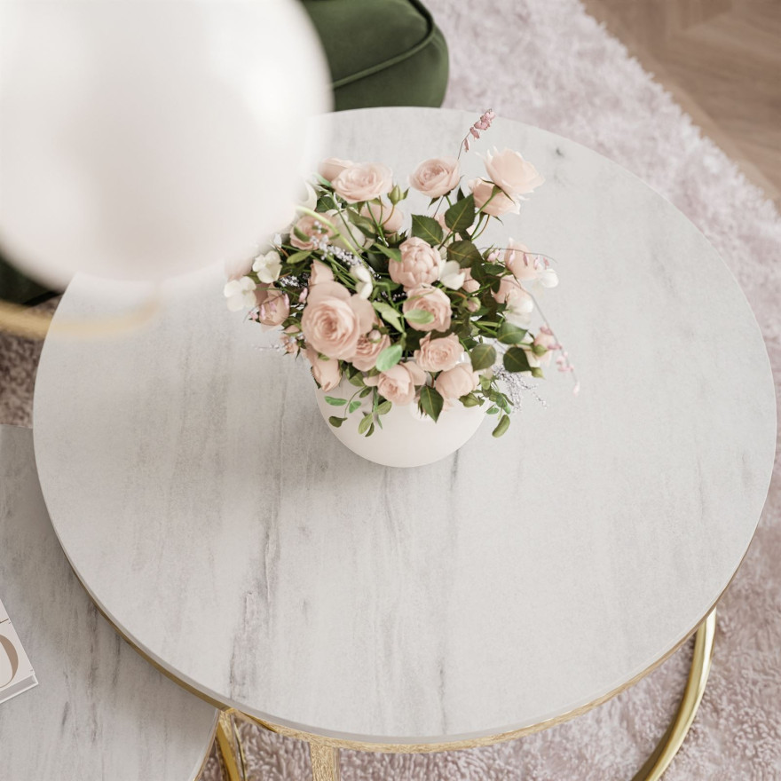 Runder Couchtisch CIRI 2in1 LEVANTO Gold Chrom