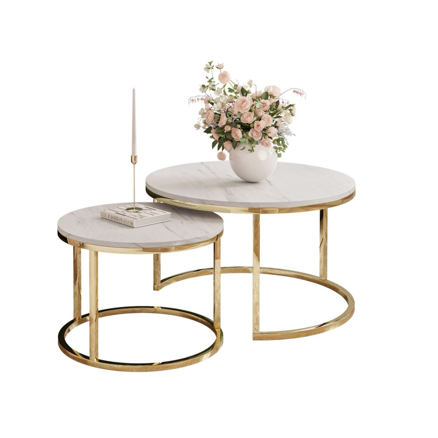 Runder Couchtisch CIRI 2in1 LEVANTO Gold Chrom