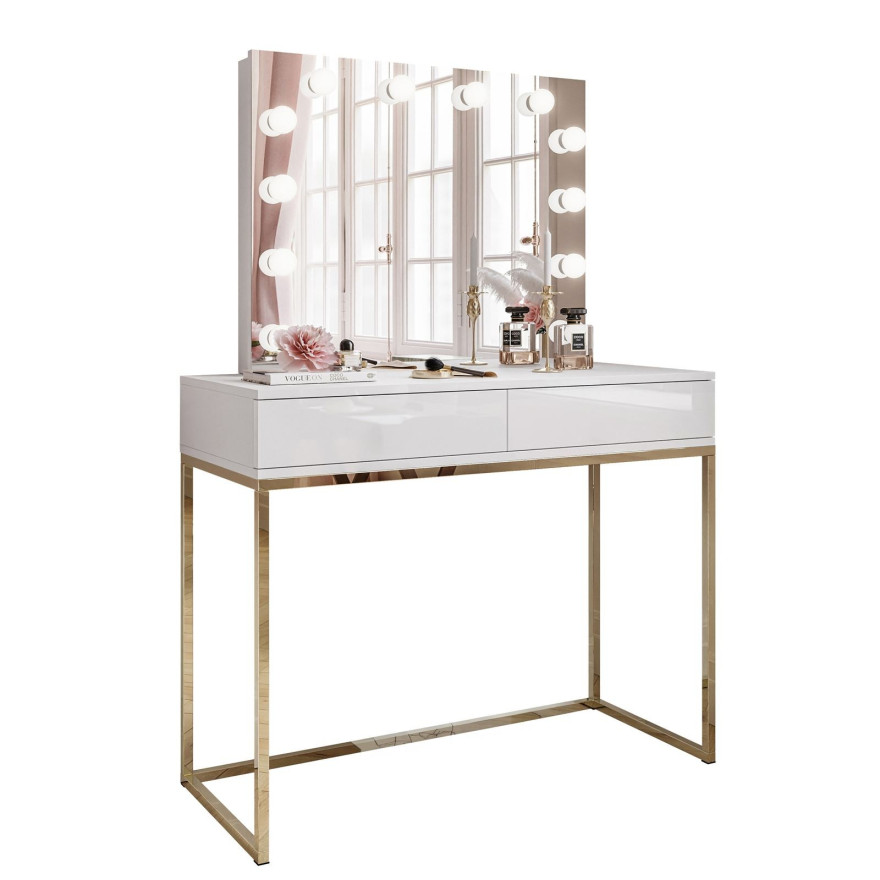 BLANCO ELITE Schminktisch mit Spiegel und Beleuchtung gold chrom BLANCO ELITE Schminktisch mit Spiegel und Beleuchtung gold chrom
