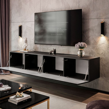 TV-Hängeschrank COLGANTE 200 Schwarz Hochglanz mit LED