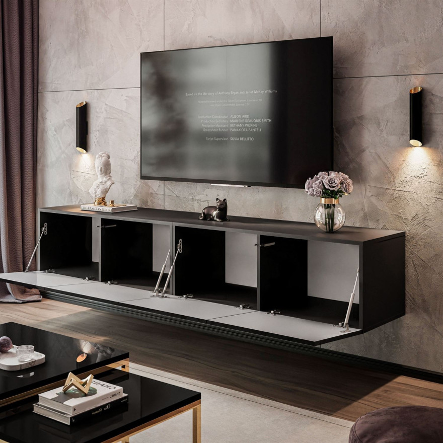 TV-Hängeschrank COLGANTE 200 Schwarz Hochglanz mit LED