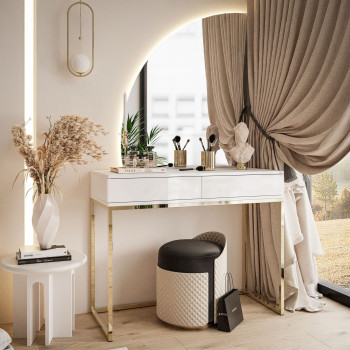 Schminktisch QUINNIE mit LED Spiegel, Goldchrom Schminktisch QUINNIE mit LED Spiegel, Goldchrom