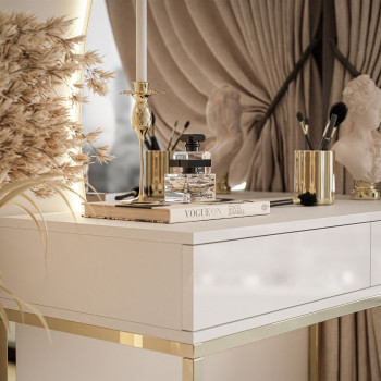 Schminktisch QUINNIE mit LED Spiegel, Goldchrom Schminktisch QUINNIE mit LED Spiegel, Goldchrom