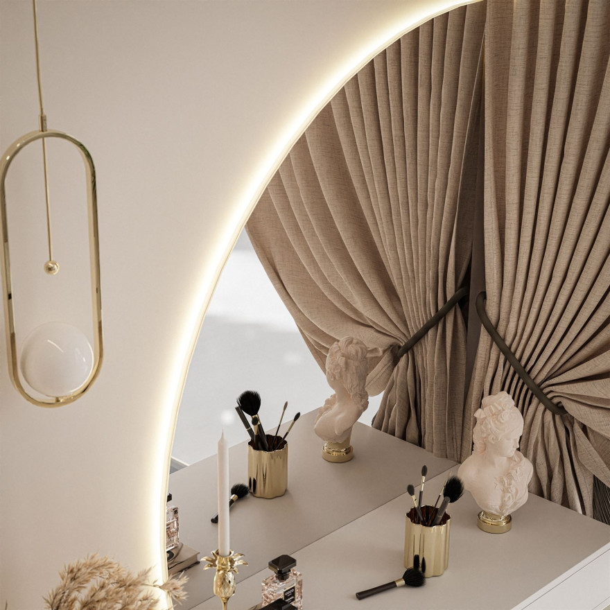 Schminktisch QUINNIE mit LED Spiegel, Goldchrom Schminktisch QUINNIE mit LED Spiegel, Goldchrom