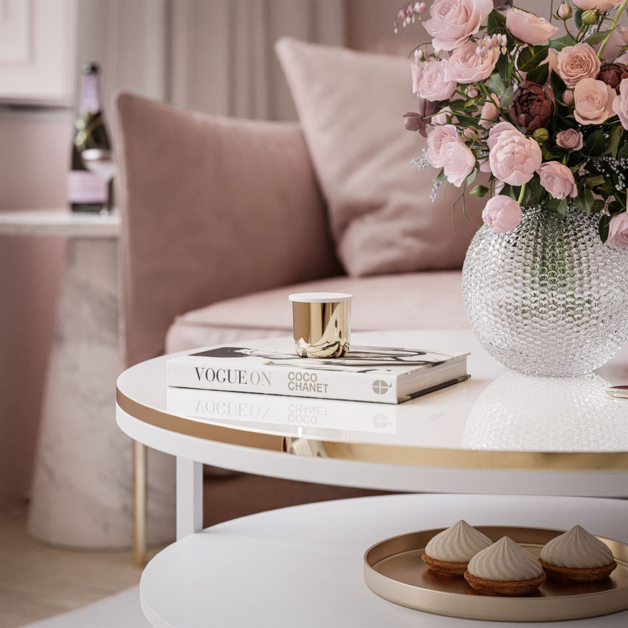 COREIL runder Couchtisch mit Ablage hochglanz