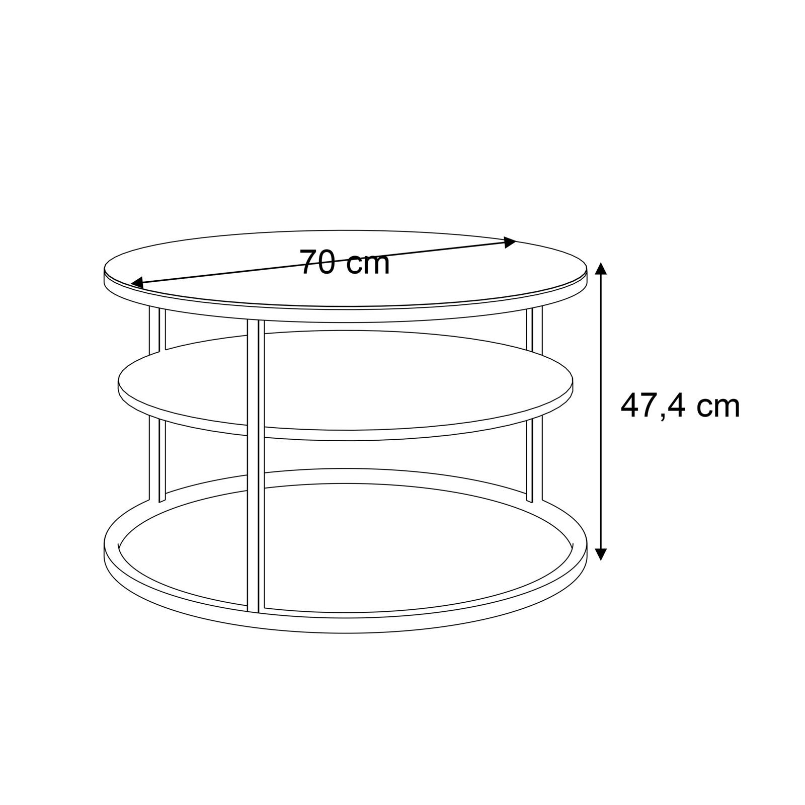 CIRI GLASS runder Couchtisch mit Ablage