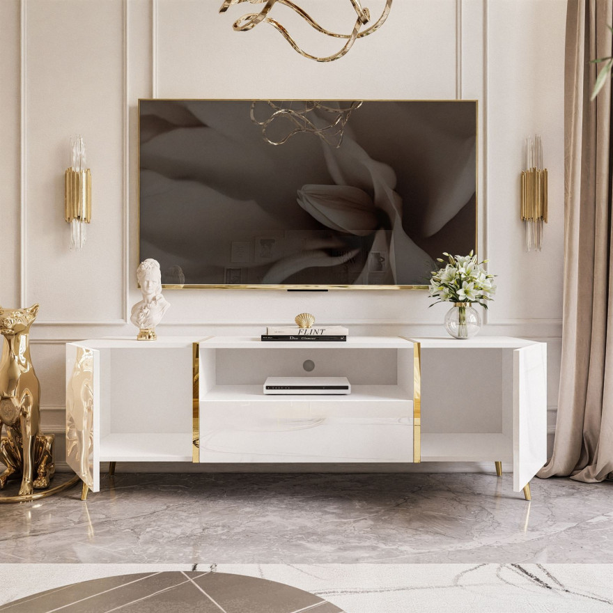 TV-Schrank ONYX auf goldenen Beinen Hochglanz 158 cm