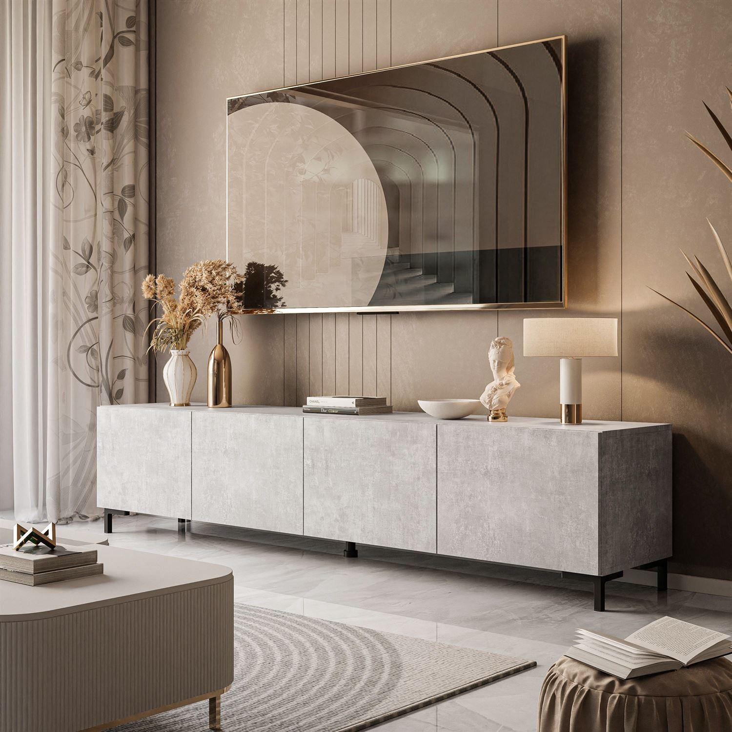 RTV-Schrank COLGANTE BETON 200 cm auf Beinen