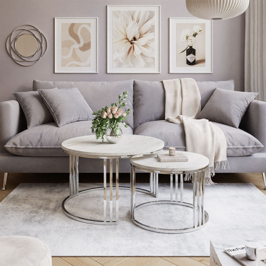 LORI LEVANTO 2in1 runder Couchtisch silber chrom LORI LEVANTO 2in1 runder Couchtisch silber chrom