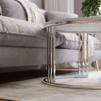 LORI LEVANTO 2in1 runder Couchtisch silber chrom LORI LEVANTO 2in1 runder Couchtisch silber chrom