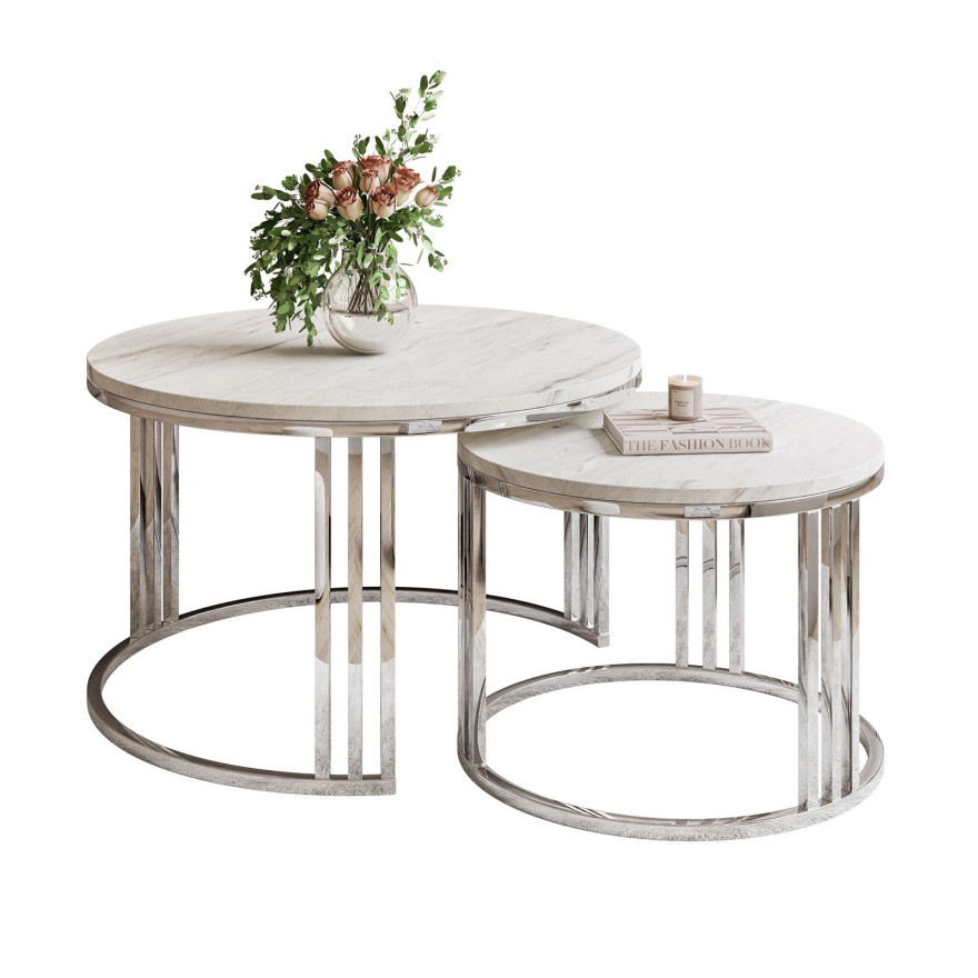 LORI LEVANTO 2in1 runder Couchtisch silber chrom LORI LEVANTO 2in1 runder Couchtisch silber chrom