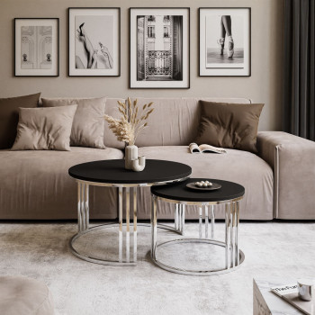 LORI 2in1 runder Couchtisch silber chrom schwarz matt LORI 2in1 runder Couchtisch silber chrom schwarz matt