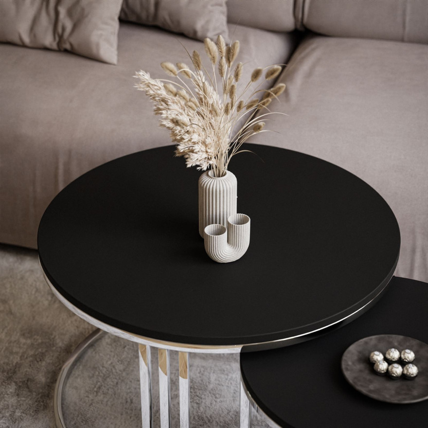 LORI 2in1 runder Couchtisch silber chrom schwarz matt LORI 2in1 runder Couchtisch silber chrom schwarz matt
