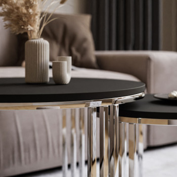LORI 2in1 runder Couchtisch silber chrom schwarz matt LORI 2in1 runder Couchtisch silber chrom schwarz matt