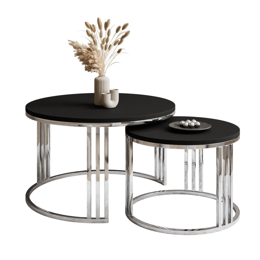 LORI 2in1 runder Couchtisch silber chrom schwarz matt LORI 2in1 runder Couchtisch silber chrom schwarz matt