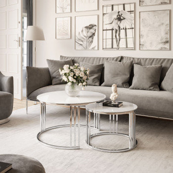 LORI GLASS 2in1 runder Couchtisch silber chrom LORI GLASS 2in1 runder Couchtisch silber chrom