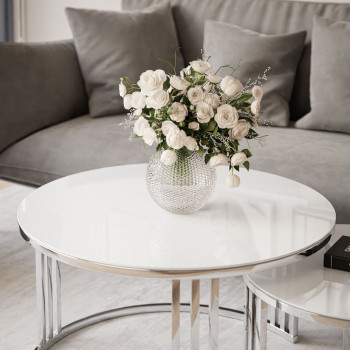 LORI GLASS 2in1 runder Couchtisch silber chrom LORI GLASS 2in1 runder Couchtisch silber chrom