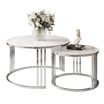 LORI GLASS 2in1 runder Couchtisch silber chrom LORI GLASS 2in1 runder Couchtisch silber chrom