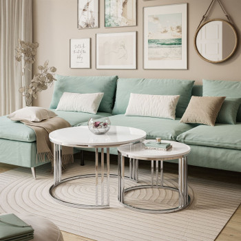 LORI 2in1 runder Couchtisch silber chrom Hochglanz LORI 2in1 runder Couchtisch silber chrom Hochglanz