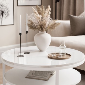 Runder Couchtisch CIRI SLIM mit Ablage hochglanz Runder Couchtisch CIRI SLIM mit Ablage hochglanz