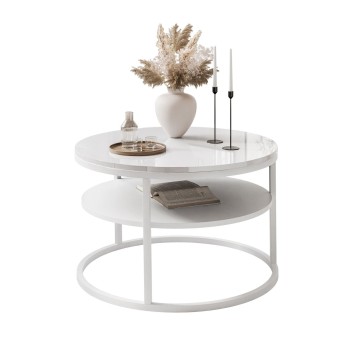 Runder Couchtisch CIRI SLIM mit Ablage hochglanz Runder Couchtisch CIRI SLIM mit Ablage hochglanz
