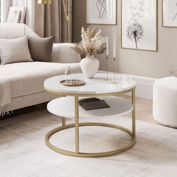 Runder Couchtisch CIRI SLIM mit Ablage hochglanz