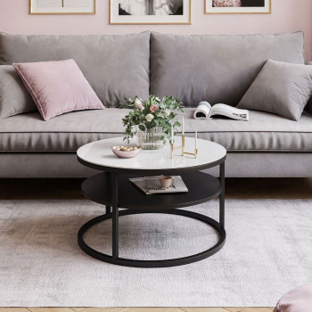 Runder Couchtisch CIRI SLIM GLASS mit Ablage