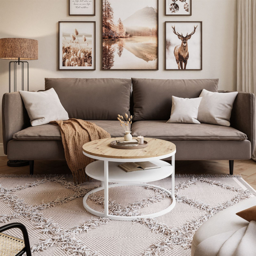 CIRI SLIM runder Couchtisch mit Ablage aus Eiche Wotan Stirling Artisan CIRI SLIM runder Couchtisch mit Ablage aus Eiche Wotan Stirling Artisan