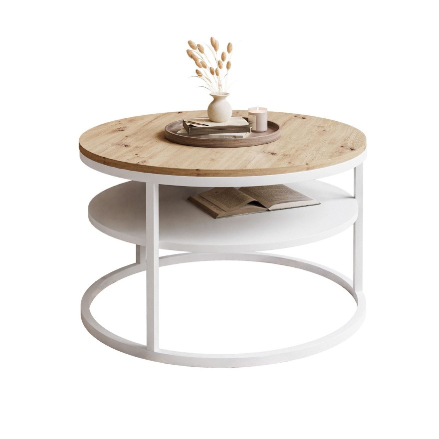 CIRI SLIM runder Couchtisch mit Ablage aus Eiche Wotan Stirling Artisan CIRI SLIM runder Couchtisch mit Ablage aus Eiche Wotan Stirling Artisan