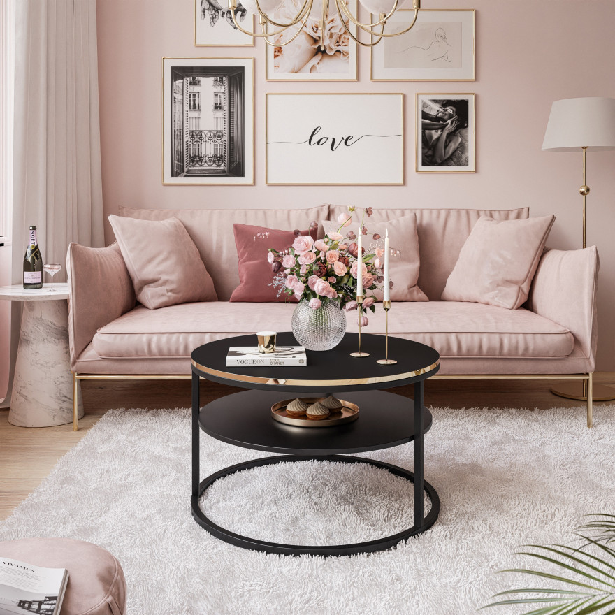 COREIL runder Couchtisch mit Ablage mattschwarz