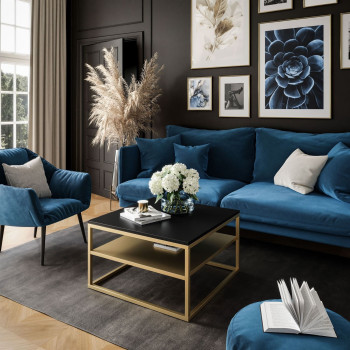 Couchtisch NOVA mit Ablage Schwarz matt Gold matt