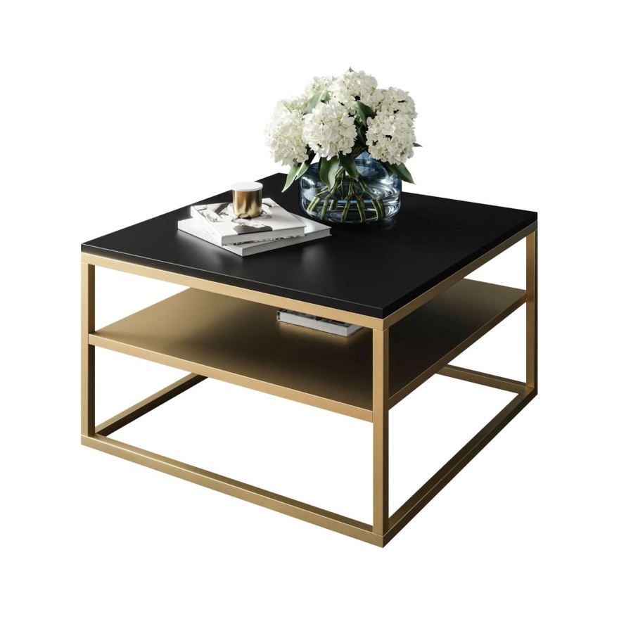 Couchtisch NOVA mit Ablage Schwarz matt Gold matt