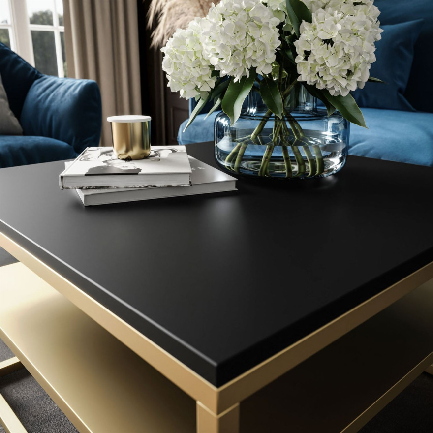 Couchtisch NOVA mit Ablage Schwarz matt Gold matt