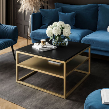 Couchtisch NOVA mit Ablage Schwarz matt Gold matt