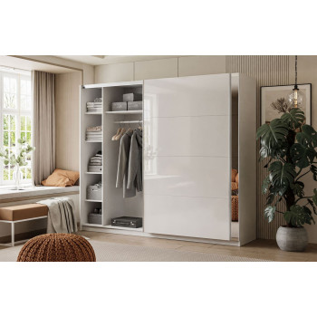 LINA Kleiderschrank 244 cm mit Spiegel Schwebetürenschrank weiß Hochglanz LINA Kleiderschrank 244 cm mit Spiegel Schwebetürenschrank weiß Hochglanz