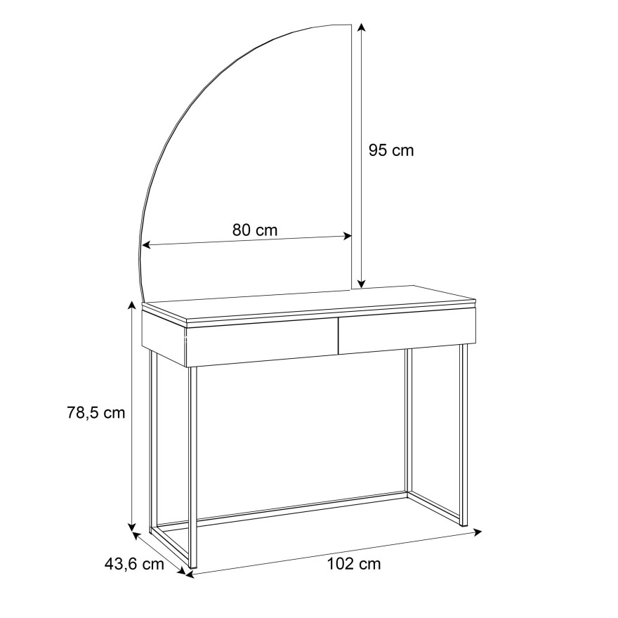 Schminktisch AURORA-Q GOLD auf goldenem Gestell mit Spiegel