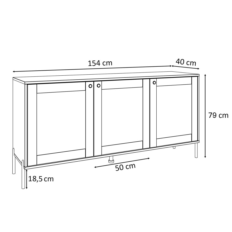 Dreitürige Kommode VIENNA 3D mit Wiener Geflecht