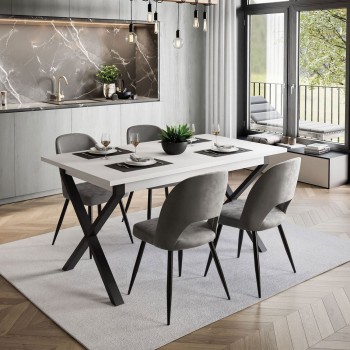 Möbelset X ART- O mit 4 Stühlen, Weiß Matt