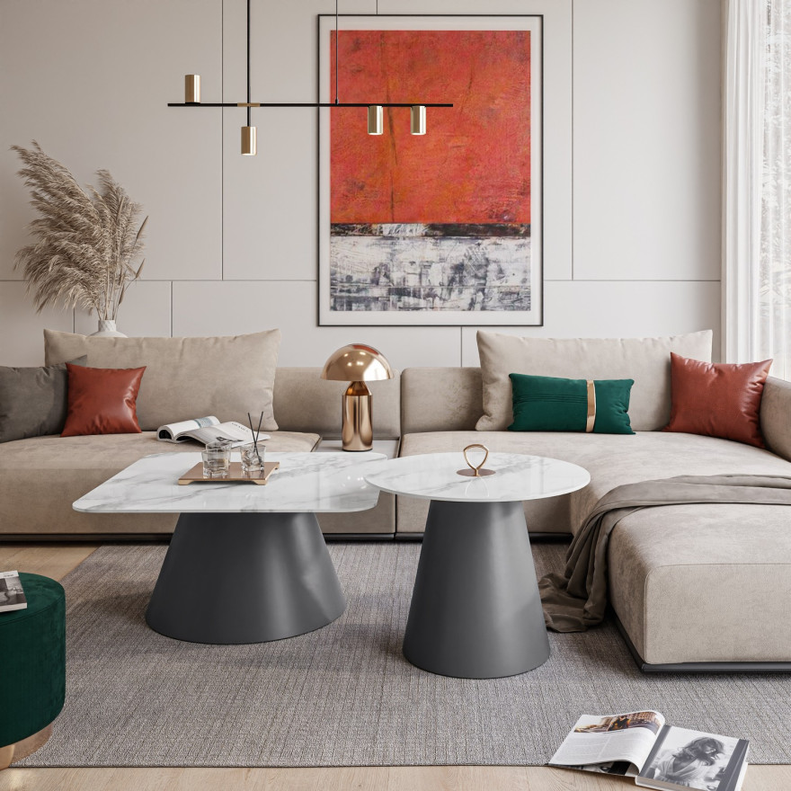 2in1 Couchtisch CASTELLE II weiß hochglanz