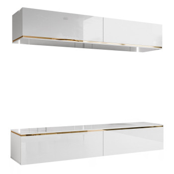 AURORA hängende Wohnwand weiß hochglanz